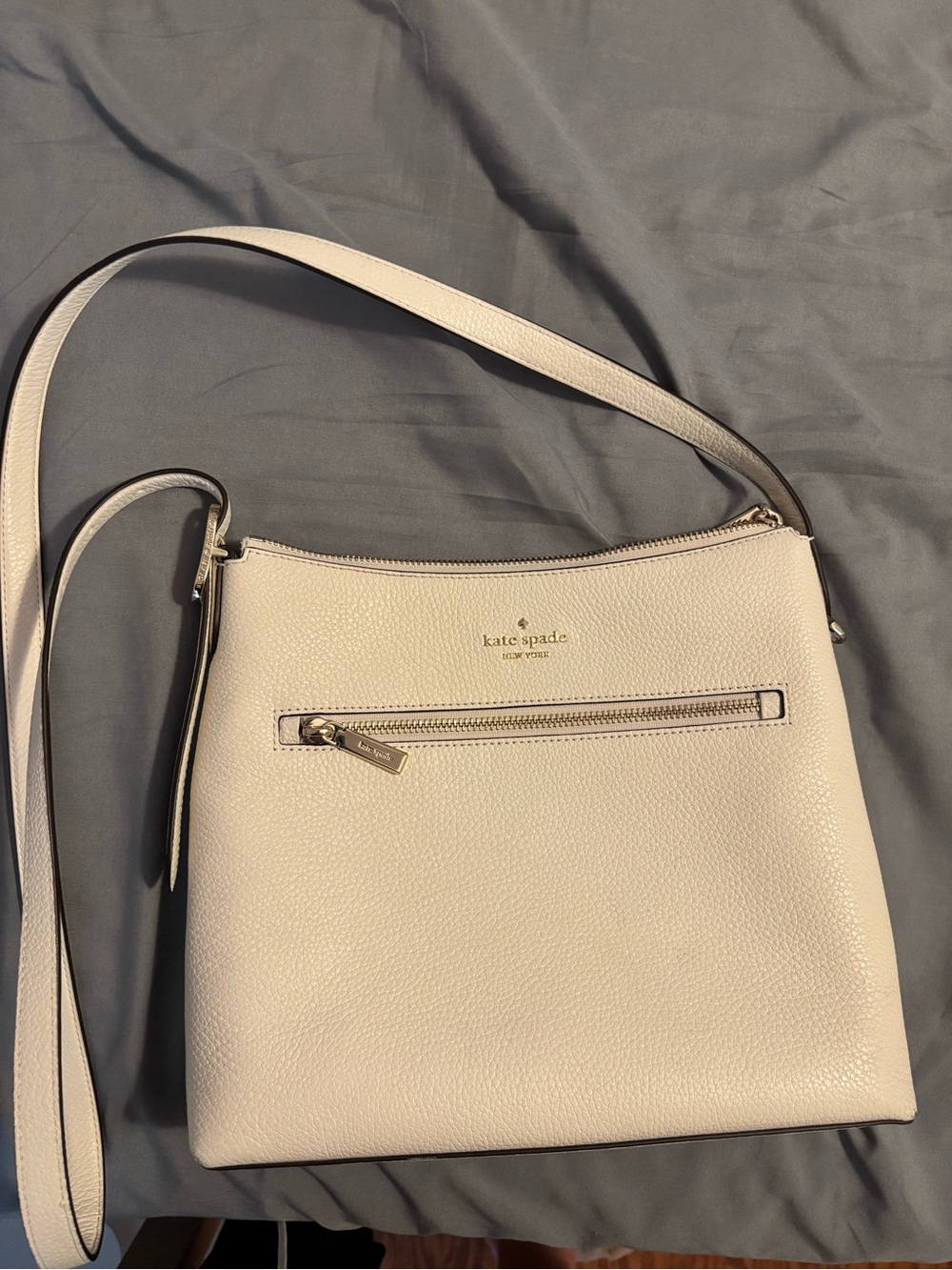 kate spade Cream Pebbled Leather Crossbody with Front Zip